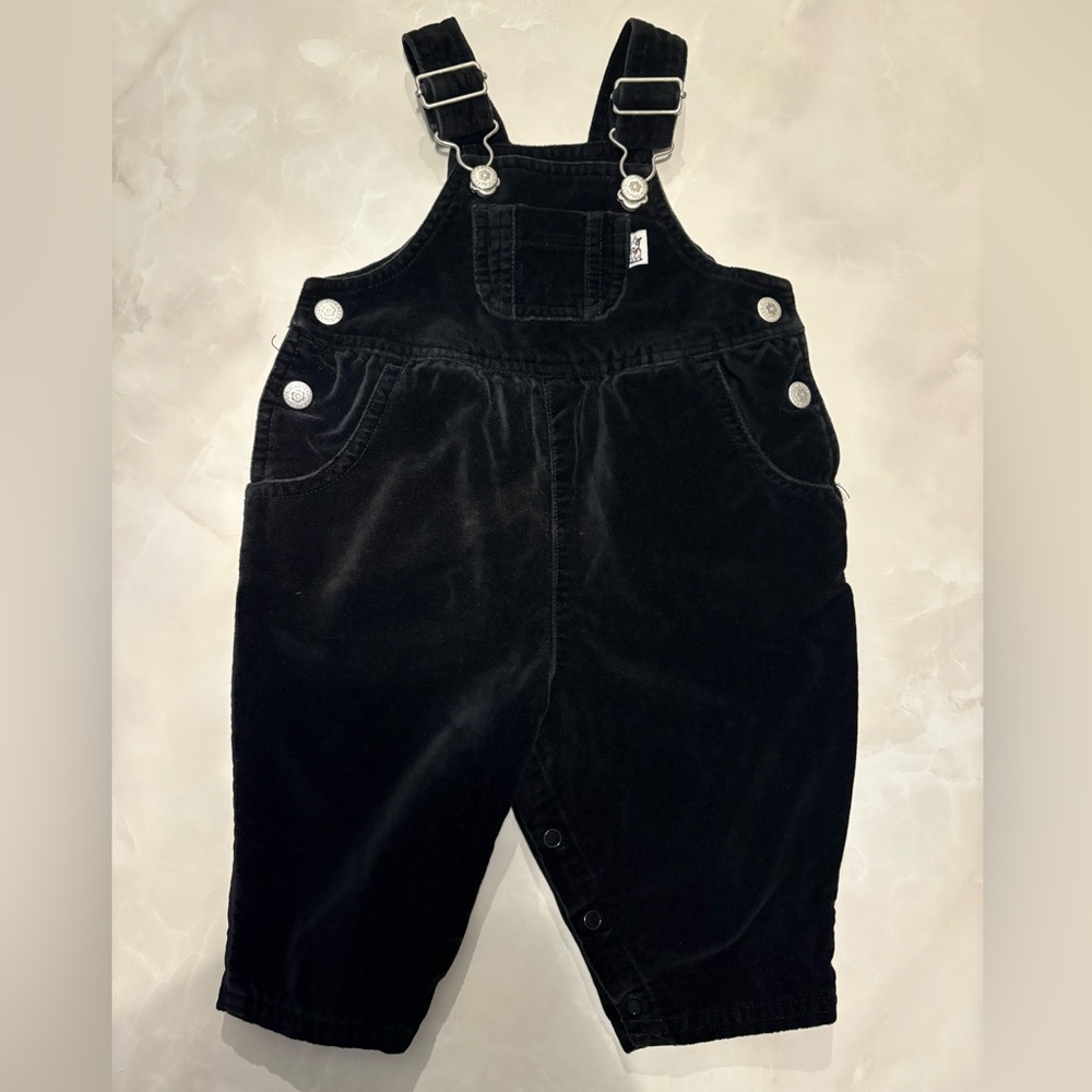 VTG Sprockets 6/9M Black Velvet Overalls Mervyn’s Retro Bull Terrier Logo